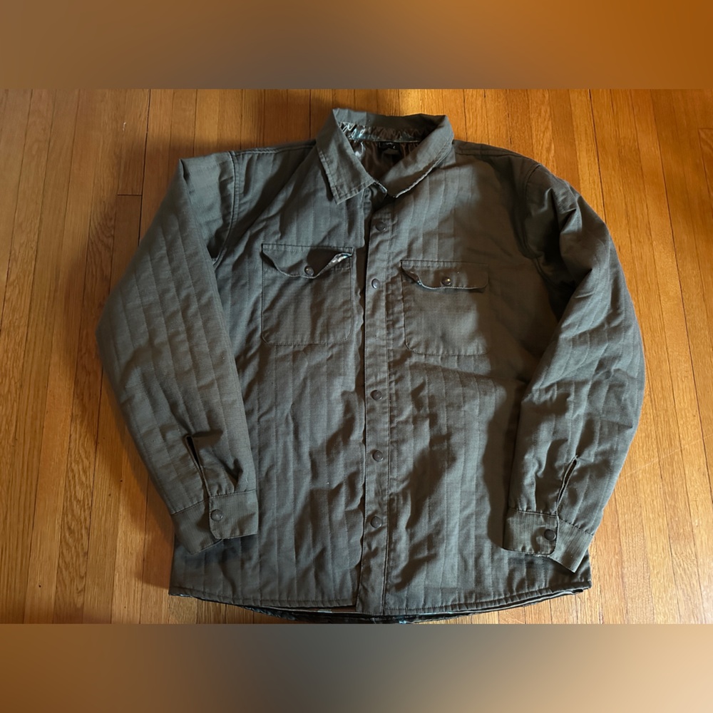 Olive Green Quilted Snap Coat, Size L